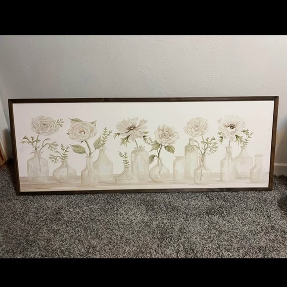 Extra Large Farmhouse Floral Wall Art with Wooden Frame